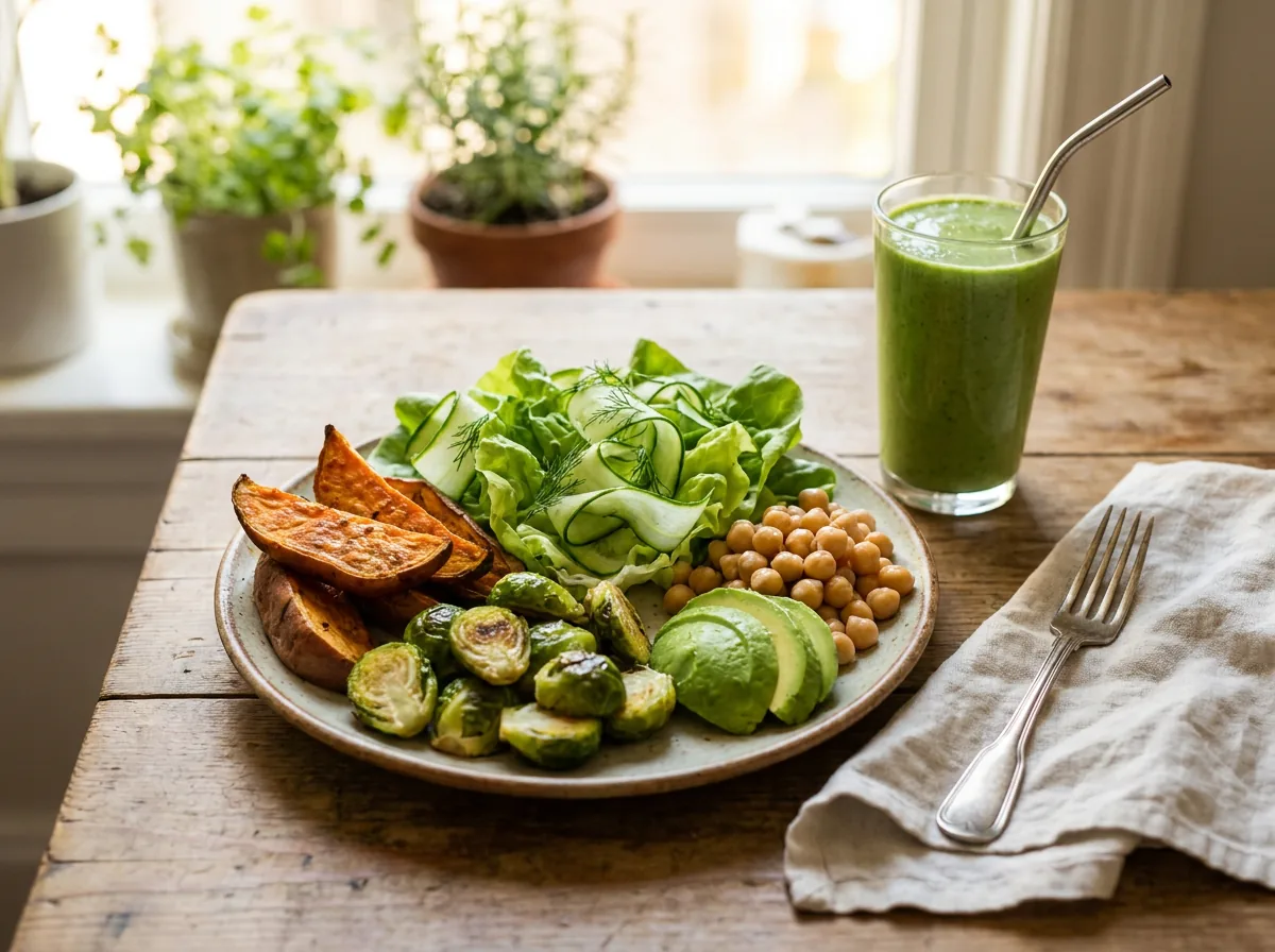A full plated meal alongside a Metabolism Shake