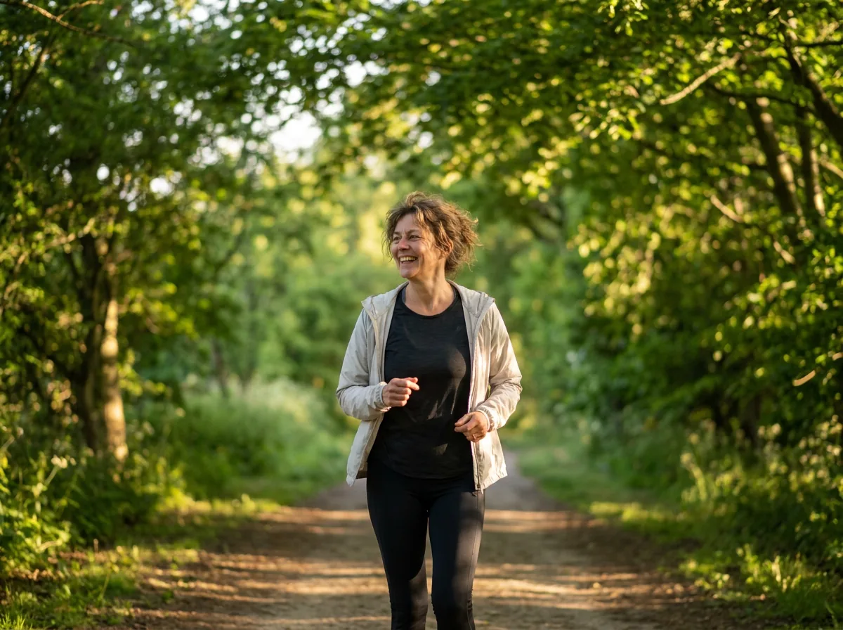 Walking outdoors on a bright morning